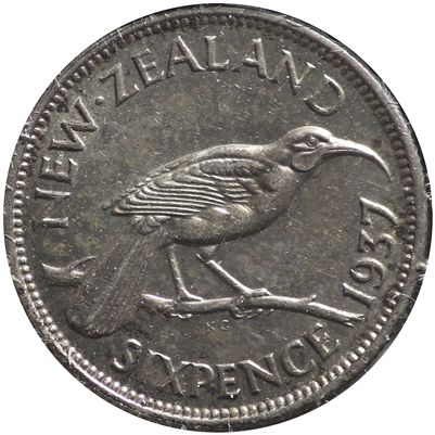 New Zealand 1937 6 Pence VF-EF (VF-30)