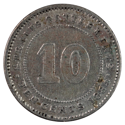 Straits Settlements 1884 Crosslet 4 10 Cents Very Fine (VF-20)