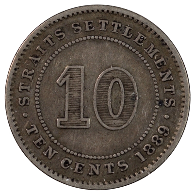 Straits Settlements 1889 10 Cents Very Fine (VF-20)