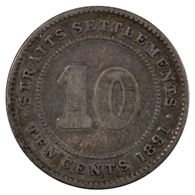 Straits Settlements 1891 10 Cents Fine (F-12)