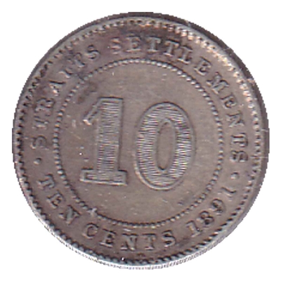 Straits Settlements 1891 10 Cents VF-EF (VF-30) $