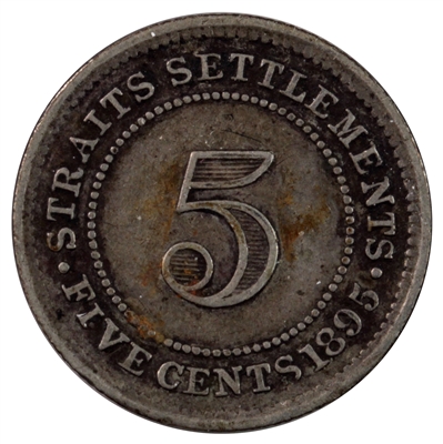 Straits Settlements 1895 5 Cents F-VF (F-15)