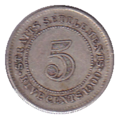 Straits Settlements 1900 5 Cents VF-EF (VF-30) $