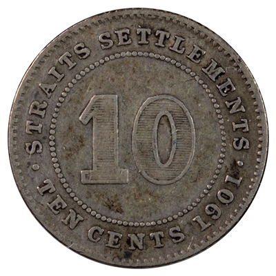 Straits Settlements 1901 10 Cents F-VF (F-15)