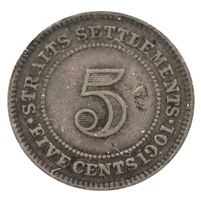 Straits Settlements 1901 5 Cents Very Fine (VF-20)