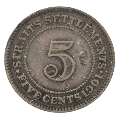 Straits Settlements 1901 5 Cents Very Fine (VF-20)