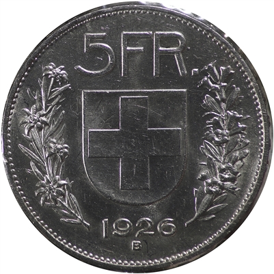 Switzerland 1926B 5 Francs AU-UNC (AU-55)