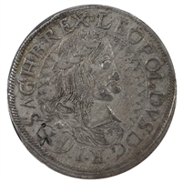 Austrian Empire 1662 Vienna Leopold I 15 Kreuzer Almost Uncirculated (AU-50) $