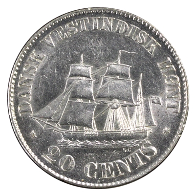 Danish West Indies 1862 20-cents AU-UNC (AU-55) $