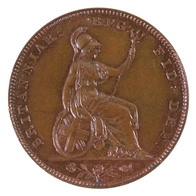 Great Britain 1838 Raised WW Farthing UNC+ (MS-62) $