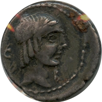 Ancient Roman Republic 90BC Apollo/L. Calpurnius Piso Silver Denarius Very Fine (VF-20) $