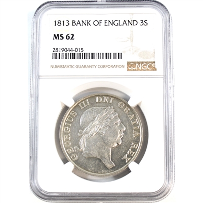 Bank of England 1813 3 Shilling Bank Token NGC Certified MS62