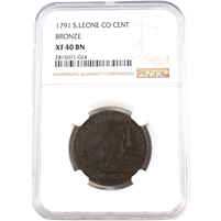 Sierra Leone Co. 1791 Cent Bronze NGC Certified XF40 BN