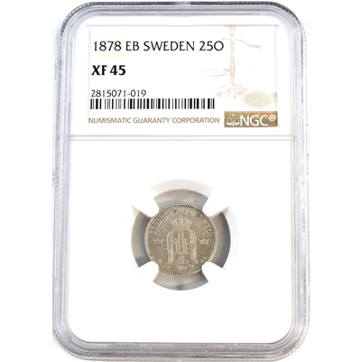 Sweden 1878 EB 25 Ore NGC Certified XF 45