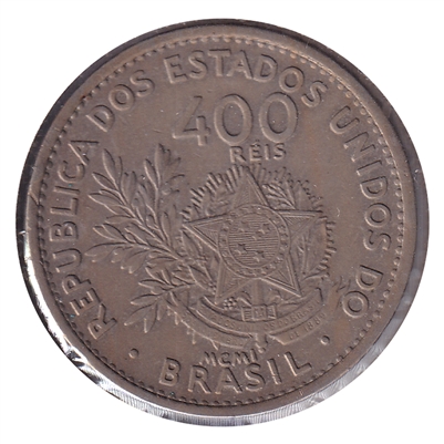 Brazil 1901 400 Reis Almost Uncirculated (AU-50)