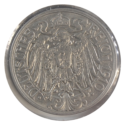 German Empire 1910A 25 Pfennig Almost Uncirculated (AU-50)
