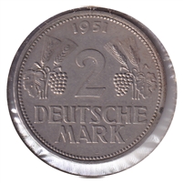 German Federal Republic 1951D 2 Marks Almost Uncirculated (AU-50) $