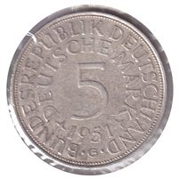 German Federal Republic 1951G 5 Marks Extra Fine (EF-40)