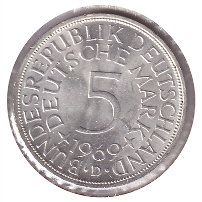 Germany 1969D 5 Marks Brilliant Uncirculated (MS-63)