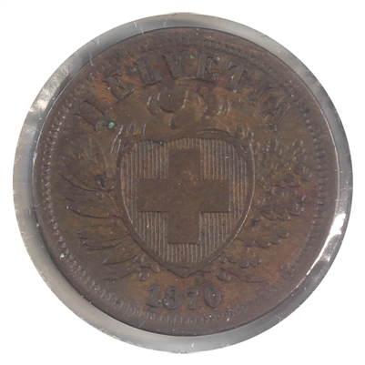 Switzerland 1870B 2 Rappen Very Fine (VF-20) $