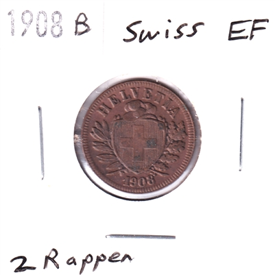 Switzerland 1908B 2 Rappen Extra Fine (EF-40)