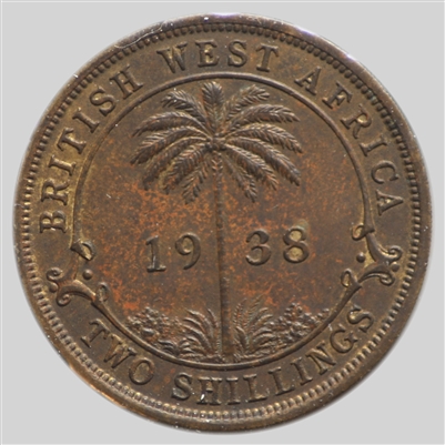 British West Africa 1938KN 2 Shillings Almost Uncirculated (AU-50)