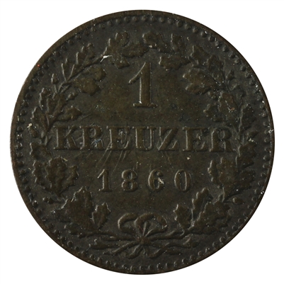 German States 1860 Frankfurt Kreuzer Almost Uncirculated (AU-50)