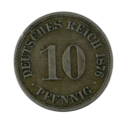 German Empire 1876D 10 Pfennig Extra Fine (EF-40)