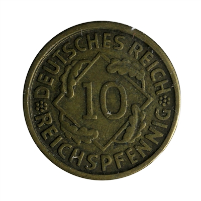 German Weimar Republic 1925D 10 Pfennig Extra Fine (EF-40)