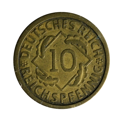 German Weimar Republic 1925E 10 Pfennig Extra Fine (EF-40)