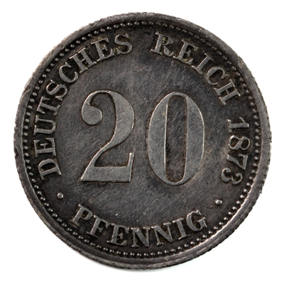 German Empire 1873D 20 Pfennig Almost Uncirculated (AU-50) $