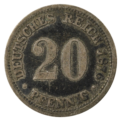German Empire 1876J 20 Pfennig Extra Fine (EF-40)