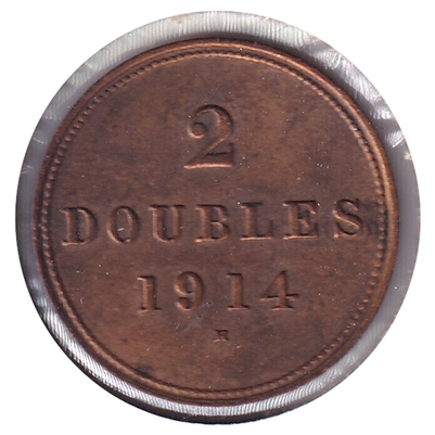 Guernsey 1914H 2 Doubles Almost Uncirculated (AU-50)