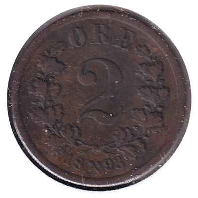 Norway 1893 2 Ore VF-EF (VF-30)