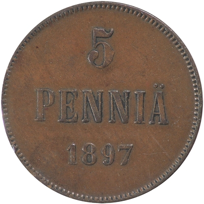 Finland 1897 5 Pennia Extra Fine (EF-40) $