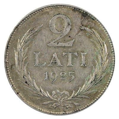 Latvia 1925 2 Lati Almost Uncirculated (AU-50)