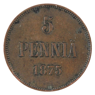 Finland 1875 5 Pennia VF-EF (VF-30)