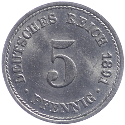 German Empire 1891A 5 Pfennig Uncirculated (MS-60)