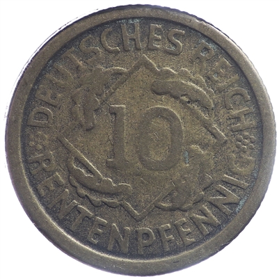 German Weimar Republic 1923G 10 Pfennig Very Fine (VF-20)