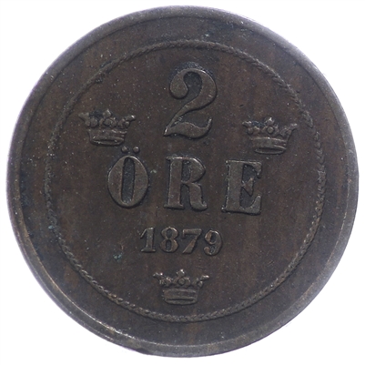 Sweden 1879 2 Ore VF-EF (VF-30)