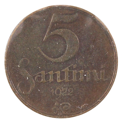 Latvia 1922 Mint Name 5 Santimi Extra Fine (EF-40)