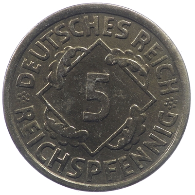 German Weimar Republic 1925A 5 Pfennig Uncirculated (MS-60)