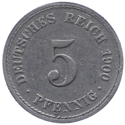 German Empire 1900A 5 Pfennig Almost Uncircuated (AU-50)