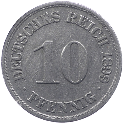 German Empire 1899A 10 Pfennig EF-AU (EF-45)