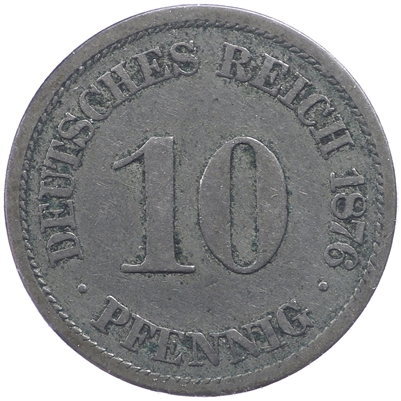 German Empire 1876J 10 Pfennig VF-EF (VF-30)