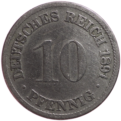 German Empire 1891D 10 Pfennig Extra Fine (EF-40)
