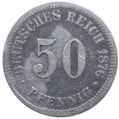 German Empire 1876B 50 Pfennig Extra Fine (EF-40)