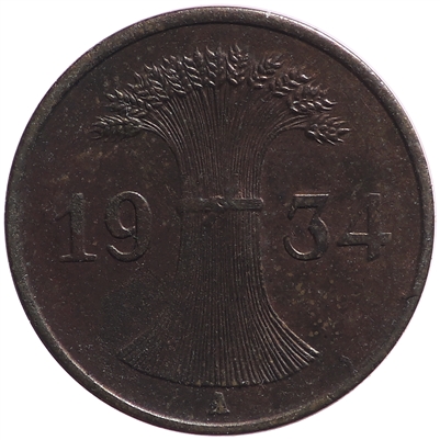 German Third Reich 1934A Pfennig Uncirculated (MS-60)