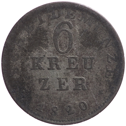 German States 1820 Hesse-Darmstadt 6 Krenzer VG-F (VG-10)