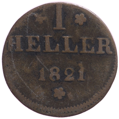 German States 1821F-GB Frankfurt Am Main Heller F-VF (F-15)